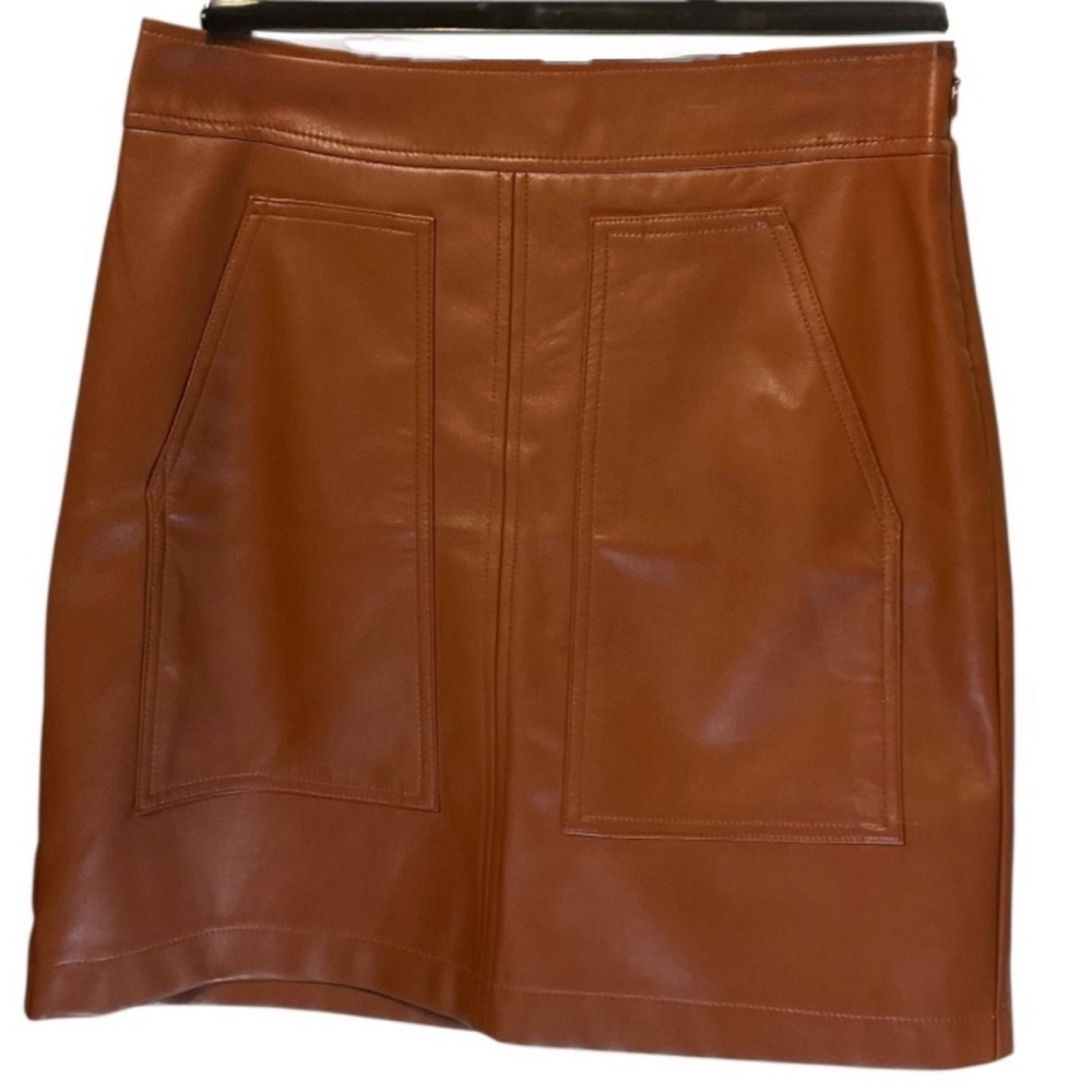 LOFT Faux Leather Mini Skirt 2P Rich Tan Mod Fall Vibes NWT Petite Chic Rust